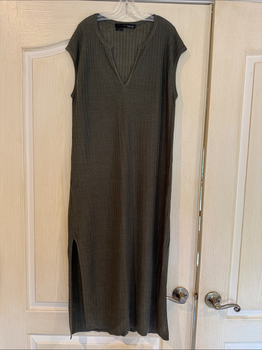 360 Sweater Olive Ribbed V-Neck Maxi Dress